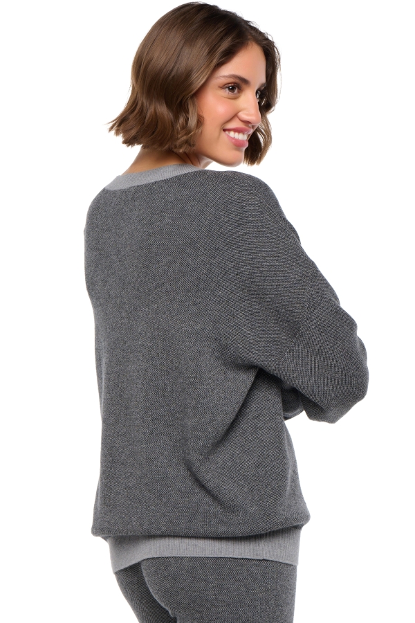 Cachemire et Coton pull femme col rond stormie black gris chine l